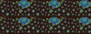 Raster illüstrasyonundaki çiçek desenli çizim. Renkli Bahar Teması eskiz kalıbı. Kahverengi renkli çiçekler. Düz Çiçek Elementleri Tasarımı.