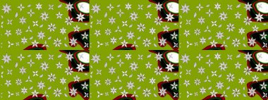 Küçük çiçekteki sevimli çiçek deseni. Bir sürü yeşil ve soyut çiçekli tropik eskiz deseni. Varicologreen Raster çizimi.