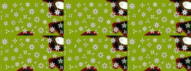 Küçük çiçekteki sevimli çiçek deseni. Bir sürü yeşil ve soyut çiçekli tropik eskiz deseni. Varicologreen Raster çizimi.