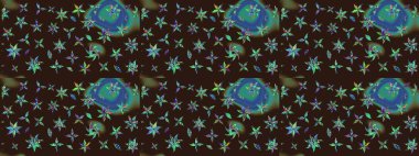 Raster illüstrasyonundaki çiçek desenli çizim. Renkli Bahar Teması eskiz kalıbı. Kahverengi renkli çiçekler. Düz Çiçek Elementleri Tasarımı.