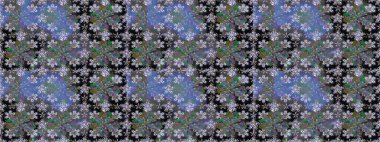 Şirin çiçekleri, desenleri ve gri renkleri olan renksiz bir desen. Elle çizilmiş çiçek deseni (fayans). Tekstil için suluboya desensiz.