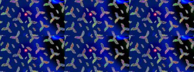 Yuvarlak raster kar tanesi. Güzel kar tanesi. Soyut kış mavisi, siyah ve yeşil süs. Raster illüstrasyonu. Renkli arka planda izole tatlı kar taneleri.