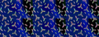 Raster illüstrasyonu. Mavi, siyah ve yeşil kar taneleri. Kar tanelerinin soyut arkaplanlı Noel arkaplanı. Noel için tatil tasarımı, yeni yıl moda baskıları. Güzel tasarım..