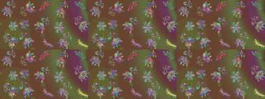 Noel ve yeni yıl moda baskıları için tatil tasarımı. Kar tanelerinin soyut arkaplanlı Noel şablonu. Kahverengi, yeşil ve mor renkler. Raster illüstrasyonu.