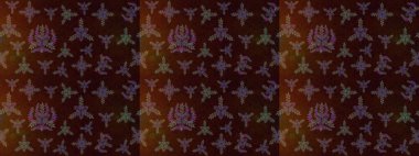 Tekstil, kumaş, kapaklar, duvar kağıtları, baskı, paket, hatıra defteri, dekupaj için çiçek eskizi. Millefleur 'lar. Küçük kahverengi, siyah ve yeşil çiçekli oldukça eski bir besin torbası deseni..