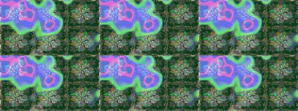 Raster illüstrasyonu. Yeşil ve mor renkli çiçekler. Çiçek süsü ile kusursuz desen.