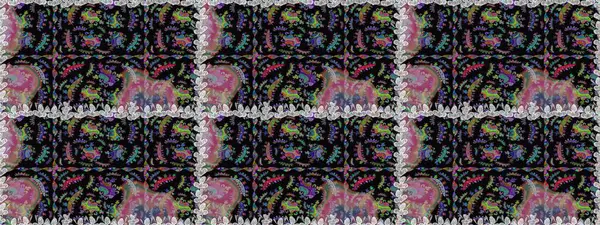 Düz Çiçek Elementleri Tasarım Raster illüstrasyonu. Çiçekli, suluboya desenli kusursuz çiçek deseni. Siyah ve nötr renkler üzerine çiçekler. Renkli Bahar Teması Arkaplansız Desen.