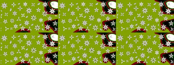 Küçük çiçekteki sevimli çiçek deseni. Bir sürü yeşil ve soyut çiçekli tropik eskiz deseni. Varicologreen Raster çizimi.