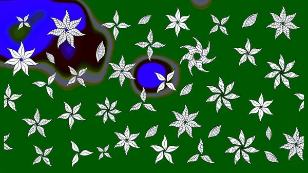 Raster illüstrasyonu. Yeşil renkli çiçekler. Tropikal çizim çiçek deseni.