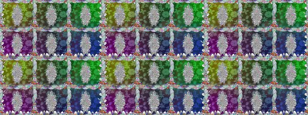 Yeşil renkte etnik çiçeklerle kusursuz bir desen. Raster Çiçek İllüstrasyon Şirin Tekstil.