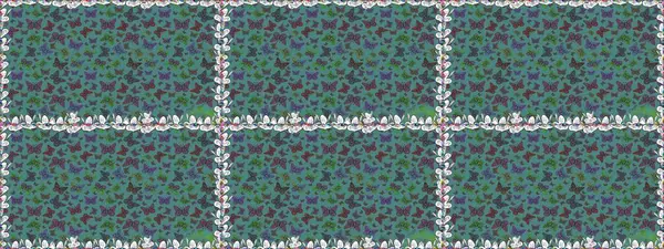 Kelebek deseni. Kusursuz. Raster. Mavi arka planda bir resim. Kumaş, tekstil, baskı ve davet için desen.