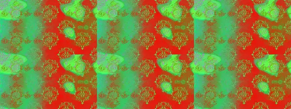 Düz Çiçek Elementleri Tasarım Raster illüstrasyonu. Yeşil, kırmızı ve turuncu renkte çiçekler. Renkli Bahar Temalı, pürüzsüz bir arka plan. Çiçekli, suluboya desenli kusursuz çiçek deseni.