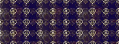 Noel, kar tanesi, yeni yıl 2019. Mavi, gri ve kahverengi renklerde ve altın elementlerle kusursuz klasik desen.