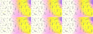 Çiçekli ipek eşarp. El çizimi çiçek unsurları olan soyut çizim raster deseni. 1950-1960 motifleri. Tarafsız, sarı ve bej rengi sarı ve bej. Retro tekstil tasarım koleksiyonu.