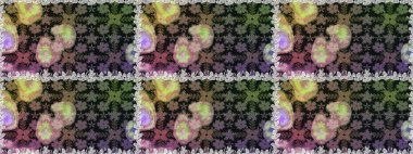 Patlayan çiçekler soyut olarak yerleştirilmiş. Raster illüstrasyonu. Raster deseni. Gri renkte bahar çiçekleri..