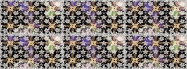 Kusursuz Chichi kumaş deseni. Düz Çiçek Elementleri Tasarımı. Renkli Bahar Temalı Kusursuz Arkaplan. Raster illüstrasyonu. Çiçek deseni.