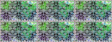 Renkli grunge soyut arkaplanı kologri çiçeklerle süslüyor. Parmak izi, kumaş, duvar kâğıdı, tekstil için raster dokusu. İşlemeli çiçek desenli..