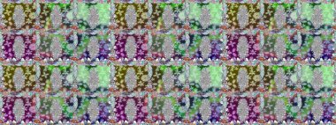 İşlemeli çiçekli, dikişsiz desen. Parmak izi, kumaş, duvar kâğıdı, tekstil için raster dokusu. Renkli grunge koloni çiçekleri ile soyut arkaplanı zenginleştirir.