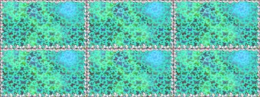 Yumuşak mavi ve yeşil arkaplanda izole edilmiş şirin yaban sinekleri. Sanat retro seramik seramik tasarım tarzında serbest ve doğrusal el çizimi logo. Mavi ve yeşil renkleri kapat.