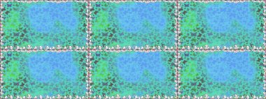 Raster. Bir sürü kelebek desenli kusursuz desen. Fantezi çizimi. Erkekler, kızlar, kıyafetler, duvar kağıtları için soyut bir model. Mavi ve yeşil renkli resimler.