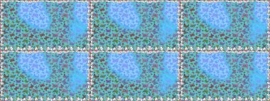 Dekoratif Raster çizimi. Mavi ve nötr renklerin soyut arkaplanı. Elle çizilmiş kelebeklerle. Renkli romantik kelebekler kusursuz desenli arka plan.