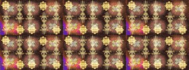 Raster illüstrasyonu. Bokeh kahverengisi, bej rengi, sarı ve kar taneleri olan dekoratif Noel arkaplanı.