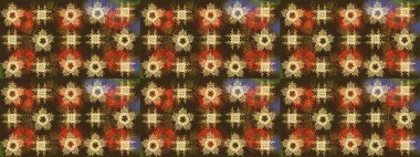 Raster Çiçek İllüstrasyonu 'nun şirin tekstili. Kahverengi renkli etnik çiçeklerle zarif bir eskiz deseni..