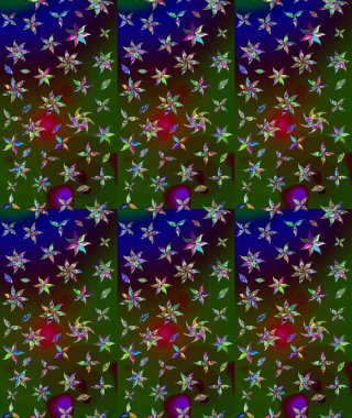 Düz Çiçek Elementleri Tasarımı. Raster illüstrasyonundaki çiçek desenli çizim. Renkli Bahar Teması eskiz kalıbı. Yeşil renkte çiçekler.