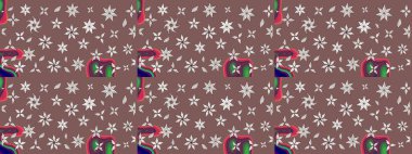 Raster illüstrasyonundaki çiçek desenli çizim. Suluboya tarzında kahverengi renkte çiçekler.