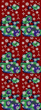 Retro tekstil tasarım koleksiyonu. 1950-1960 motifleri. Çiçekli ipek eşarp. El çizimi çiçek unsurları olan soyut çizim raster deseni. Kırmızıda kırmızı.