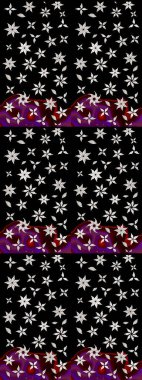 Çiçek deseni. Siyah renkli çiçekler. Şatafatlı bahar bahçesi dokusu. Siyah renkte çiçek çizimi. Raster illüstrasyonu.