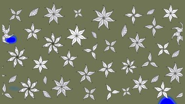 El çizimi. Çiçekli, yapraklı, çiçek desenli eskiz. Raster illüstrasyonu.