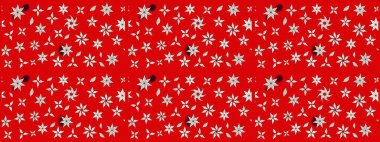 Hint süsü. Çizim kalıbı. Kırmızı renklerde. Raster illüstrasyonu. Renkli süs kenarı. Çiçek duvar kağıdı.