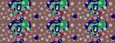 Patlayan çiçekler soyut olarak yerleştirilmiş. Raster deseni. Kahverengi renklerde bahar çiçekleri. Raster illüstrasyonu.