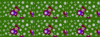 Yeşil renkli etnik çiçeklerle süslenmiş zarif bir eskiz şekli. Asya Tekstil 'inde Raster Çiçek İllüstrasyonu.