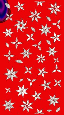 Düz Çiçek Elementleri Tasarımı. Renkli Bahar Teması eskiz kalıbı. Kırmızı renkli şirin çiçek deseni. Raster Modaya uygun kumaş deseni.