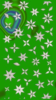 Soyut etnik raster çizim kalıbı. Vadinin yeşil renkli çiçekleri. Çiçekler..