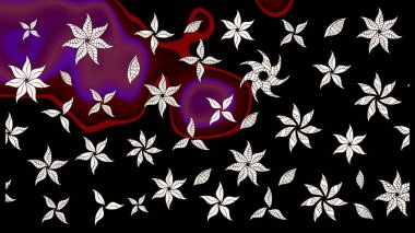 Çiçekler. Soyut etnik raster çizim kalıbı. Vadinin çiçekleri siyah renklerde.