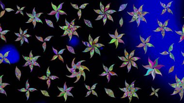 Çiçeksel fantezi tasarımı ve parlak bir arka plan çizimi. Renkli Bahar Teması eskiz kalıbı. Düz Çiçek Elementleri Tasarımı.