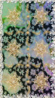 Raster illüstrasyonu. Gri renklerde ve altın elementlerle klasik, pürüzsüz desen.