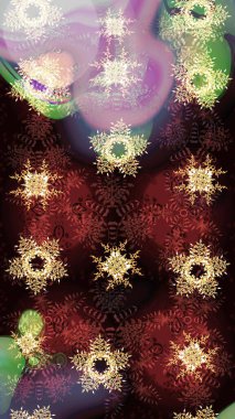 Raster illüstrasyonu. Noel ve yeni yıl moda baskıları için tatil tasarımı. Kahverengi, nötr ve siyah renkler. Kar tanelerinin soyut arkaplanlı Noel deseni.