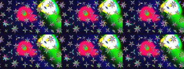 Küçük çiçekte hoş bir çiçek deseni var. Gri renkler ve parlak çiçekler üzerine soyut çizim deseni. Çiçek elementli zarif raster dokusu..