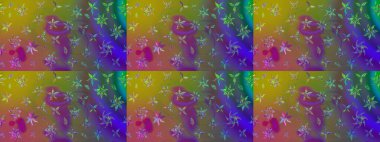 Şirin çiçekli eskiz deseni ve yeşil renkli yapraklar, suluboya çiçek deseni, duvar kağıdı, kart veya kumaş için fayanslı. Raster illüstrasyonu.