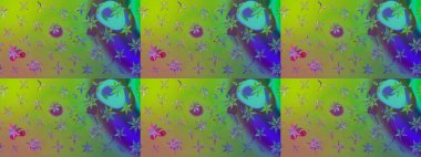 Eski usul. Eskiz geçmişi. Raster illüstrasyonu. Kumaş, tekstil, duvar kağıdı baskısı için. Renkli desenli eskiz deseni, yeşil çiçekler ve dekoratif elementlerle.