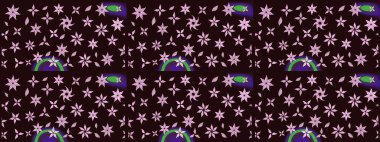 Raster Çiçek İllüstrasyonu 'nun şirin tekstili. Kahverengi renkli etnik çiçeklerle zarif bir eskiz deseni..