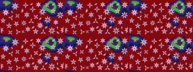 Kumaş desenli papatya çiçeği detayı. Kırmızı renkte çiçekler.