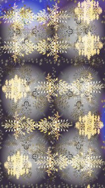 Lace Snowflakes 'in etnik kökü. Folk Style. Mandalas 'ın dekoratif dokusu. Stilize Çiçekler. Raster illüstrasyonu. Kumaş veya Duvar Kağıdı Tasarımı. Tekstil için Lacy Moda Yazdırma.