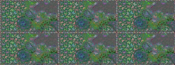 Yeşil ve mavi renkli resimler. Güzel kelebek raster desenli resim tasarımı.