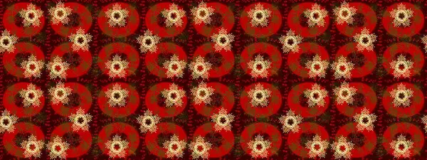 Kar tanelerinin soyut arkaplanlı Noel arkaplanı. Noel için tatil tasarımı, yeni yıl moda baskıları. Raster illüstrasyonu. Güzel tasarım. Kırmızı, kahverengi ve sarı kar taneleri.