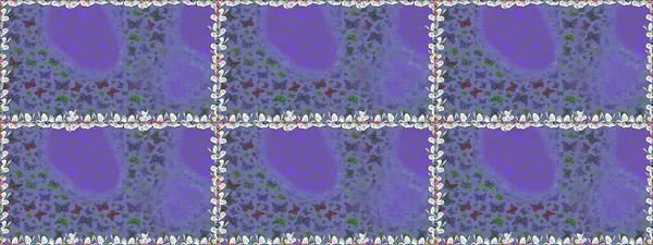 Moda Kumaşı Tasarımı. Raster. Mor ve mavi renkli bir resim. Egzotik Kelebekli Tropikal, pürüzsüz desen.